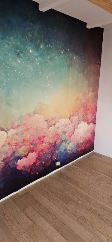 Peintre à Lipsheim pour mise en peinture blanc cassé et pose de papier peint panoramique dans une chambre d'enfant